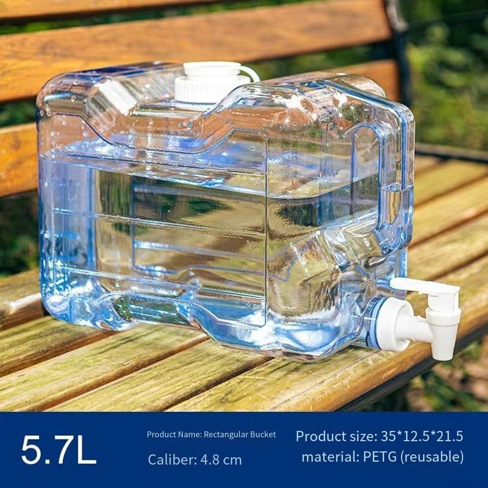 Dispensador de agua de plástico de 37 5 litros con grifo para refrigerador, diseño reutilizable y ahorra espacio, fácil de llenar tazas o botellas (5.7 L)