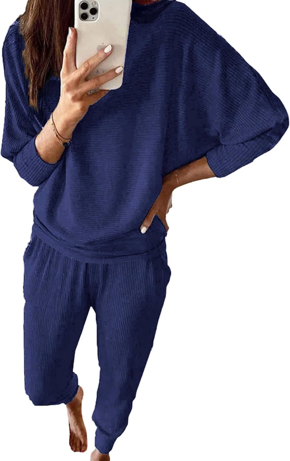 PRETTYGARDEN Women's Fall 2 Piece Lounge Set Long Sleeve Tops Ribbed Pants Spring Matching Sweatsuit Travel Outfits Clothes