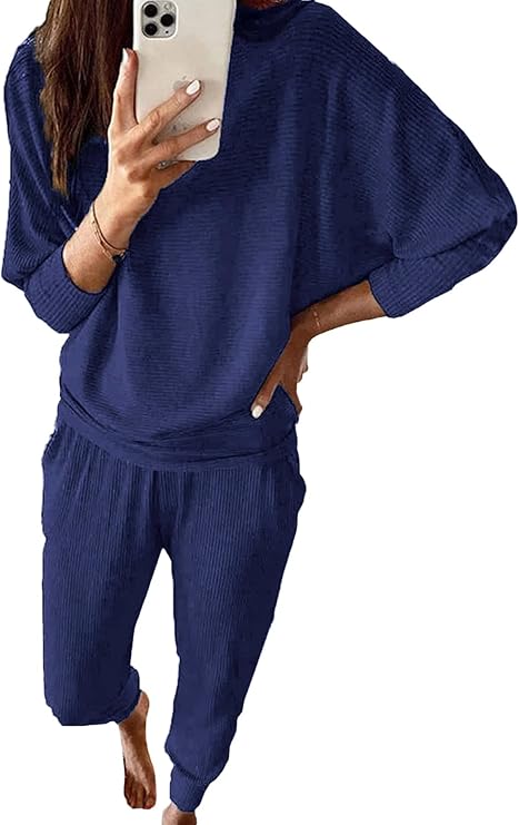 PRETTYGARDEN Women's Fall 2 Piece Lounge Set Long Sleeve Tops Ribbed Pants Spring Matching Sweatsuit Travel Outfits Clothes