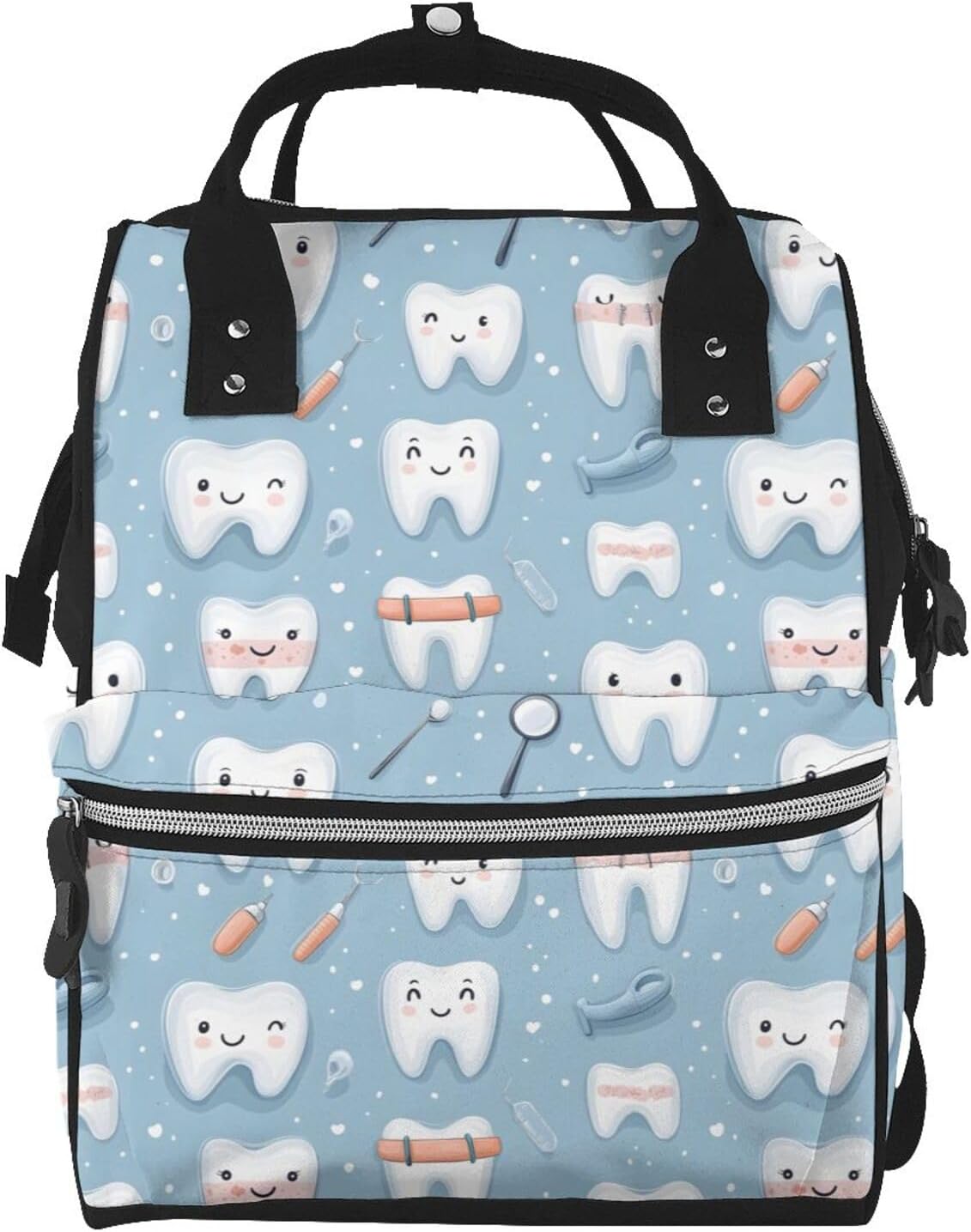 Cartoon Teeth Cute Print Diaper Bag Backpack, Toddler Baby Girl Boy Diaper Bag for Mom Dad, Mommy Bags Travel Baby Bags for Women Men