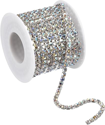 uxcell Cadena de diamantes de imitación de cristal de 11 yardas, 0.157 pulgadas (0.157 in) para coser y cerrar la cadena para manualidades, joyas,