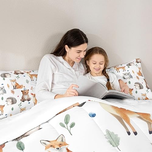 Miniatura 6 de Feelyou Juego de edredón de zorro de dibujos animados para niños, juego de ropa de cama de oso lindo para niños y adolescentes, decoración de búho