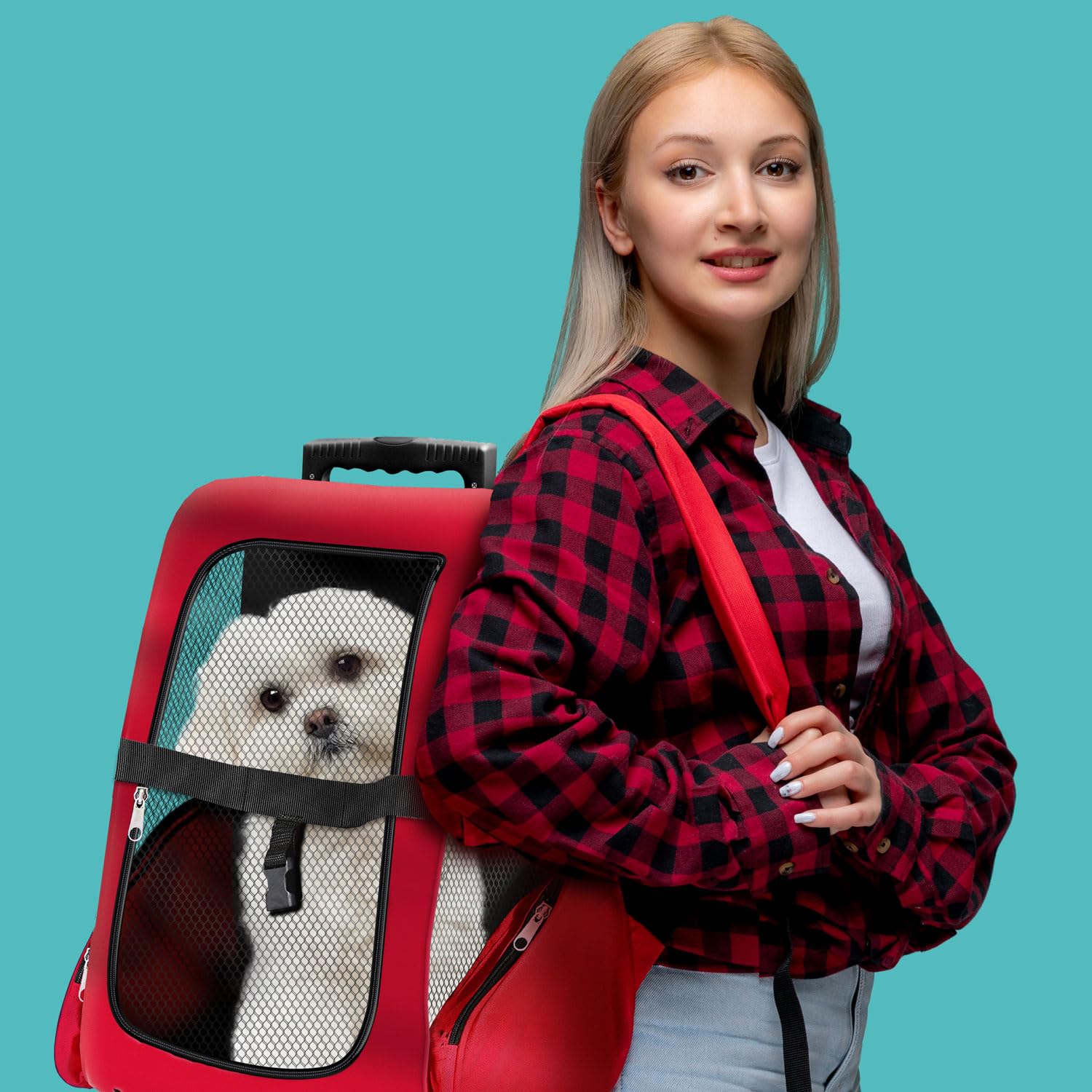 All Pets United wózek dla psa transporter dla psów i kotów z teleskopowym ramieniem Czerwony