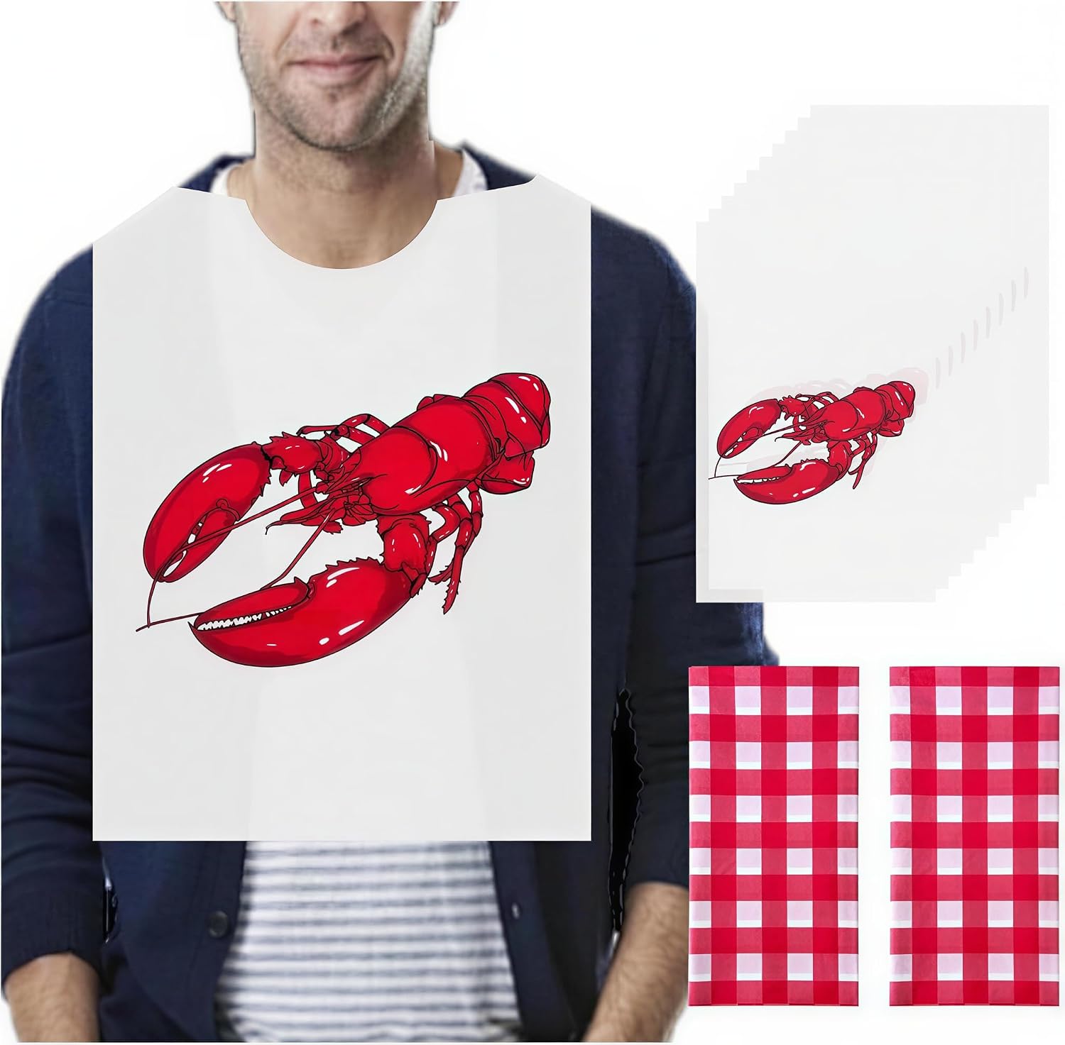 30 Pcs Disposable Lobster Bibs & 2 Tablecloths Crawfish Boil Party Supplies | 30 bibs + 2 Gingham tablecloths – mess-free lobster & crawfish boil party supplies, for seafood restaurants, BBQ picnic