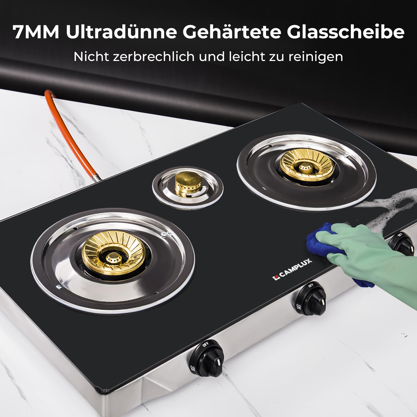 CAMPLUX TC03GB 3-Flammig Gaskochfeld 6,25 kW LPG Campingkocher 72,5cm 50mbar