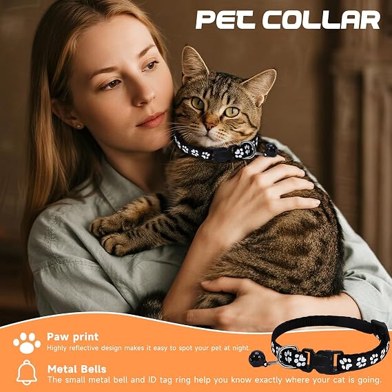 Cat Harness and Lead Set Escape Proof, Adjustable Kitten Harness and Lead Set with Collar and Bell, Black Pet Walking Gear for Small Cats and Dogs（S）