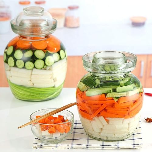 Miniatura 4 de Vencer Frasco de fermentación de vidrio tradicional de 2.5 litros con tapa y piedra de presión, tanque de fermentación de vidrio para encurtidos