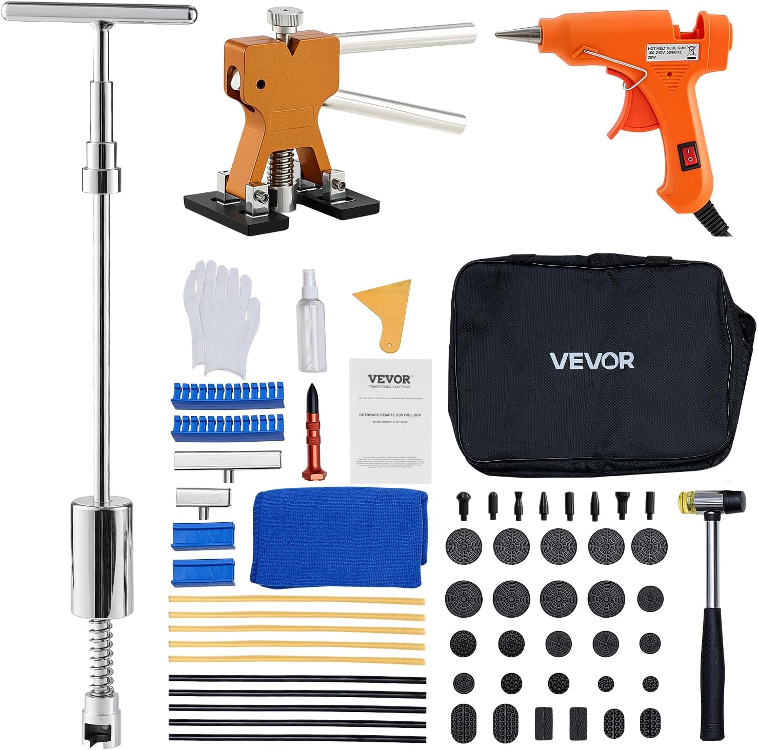 VEVOR Dent Puller Kit, 61 PCS Paintless Dent Removal Kit with Golden Lifter, Slide Hammer T-Bar, Glue Gun, Auto Body Hail Damage Repair Remover Tools for Car Refrigerator Large Small Door Ding Repair