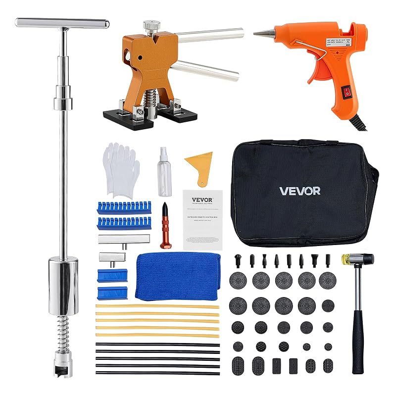 Kit para Remoção de Amassados sem Pintura VEVOR com Extrator, Martelo Deslizante, Pistola de Cola e 61 Peças