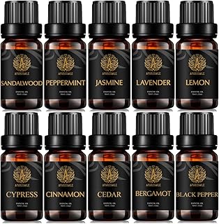 Aromatherapy Black Pepper Essential Oil Set for Diffuser, 100% Pure Cedar Essential Oil Kit for Humidifier, 10x10ml Therapeutic Grade Essential Oils Set - Cinnamon, Cypress, Jasmine, Sandalwood Oils