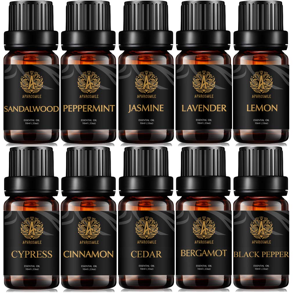 Aromatherapie schwarzer Pfeffer ätherisches Öl Set für Diffusor, 100% reine Zeder ätherisches Öl Kit für Hause, 10x10ml Zimt ätherische Öle Set-Zypresse, Jasmin, Sandelholz Öle...