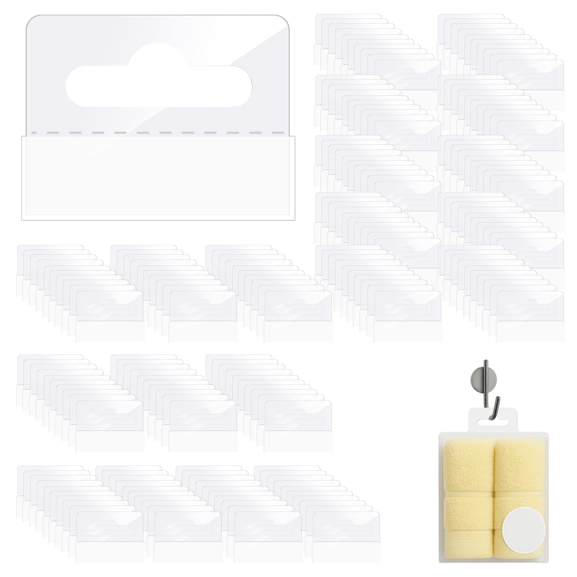 200PCS Clear Sticky Hang Tabs Sticky Tabs forWall Hanging with Slot Hole Self Adhesive Sticker Hanger Hanging Folder Tabs for Sale Items Store Retail Display (1.8''x1.4'')
