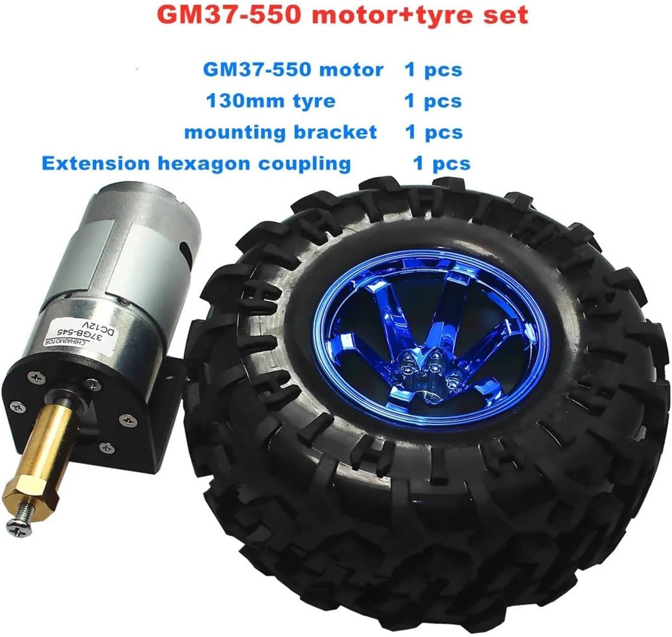 GB37 550 High Speed Carbon Brush DC Gear Motor DC 6V 2650RPM 12V with Coupling 130mm Wheel Bracket Smart Car Kit for DIY(DC 12V MAX 21W Set,Ratio 270)