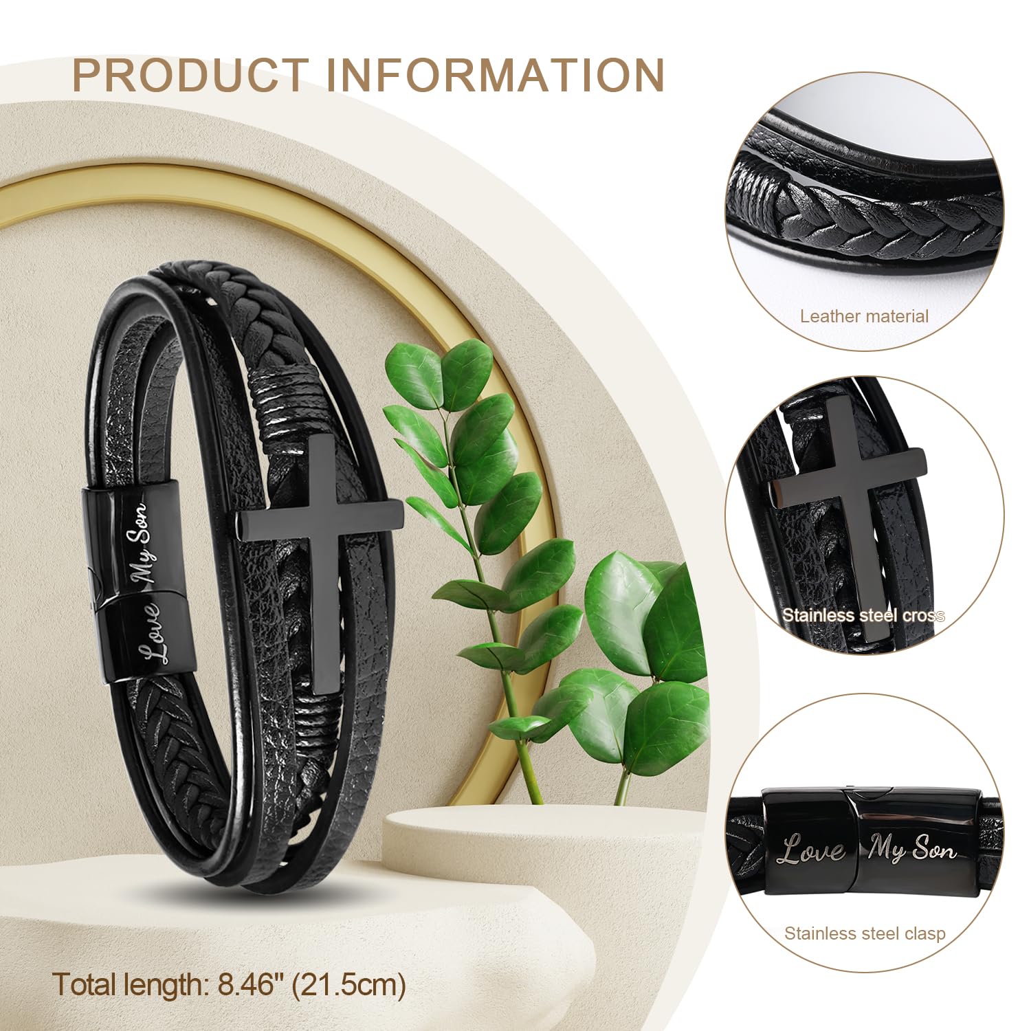 Pulsera de mamá con texto en inglés To My Son Bracelet from Mom, regalos para hijos, regalos de cumpleaños para hombres con tarjeta de cartera grabada, pulsera de hijo, regalos para él, Acero 5