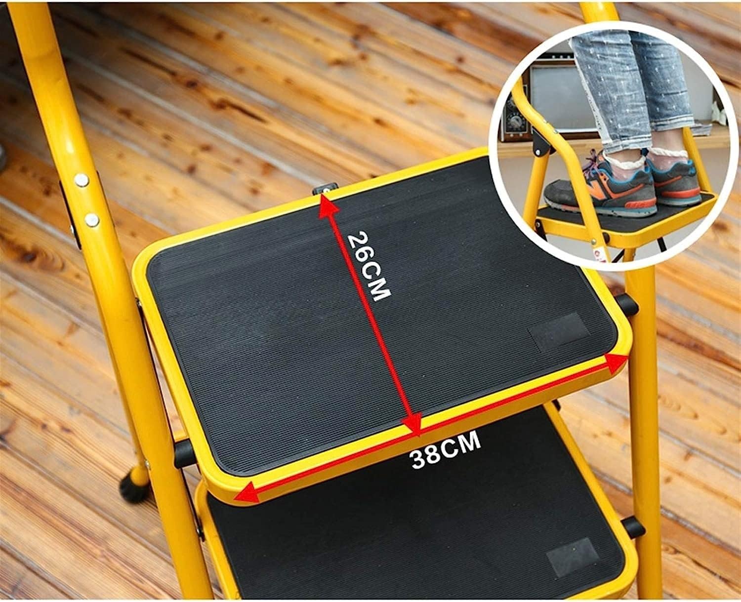 Ladder 2 Step Ladder Portable with Handgrip Foldable Stepladder Space Saving Anti-Slip Wide Pedal