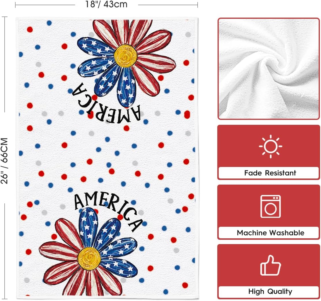 Artoid Mode Colorful Sunflower Ice Cream 4th of July Kitchen Towels Dish Towels, 18x26 Inch Independence Day Decoration Cleaning Set of 2