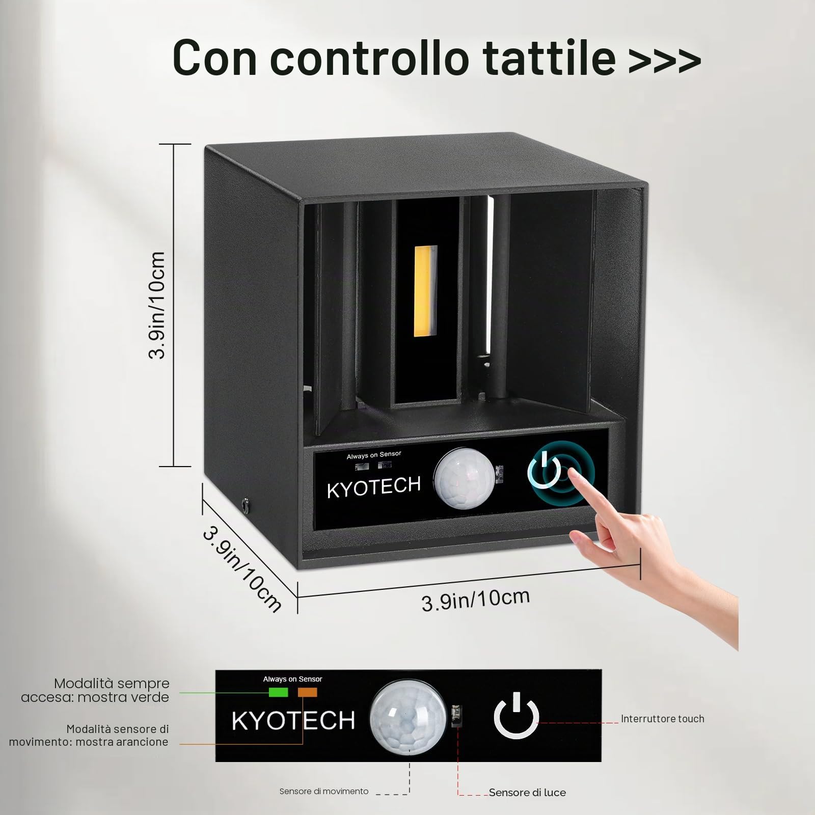 KYOTECH 2 Pezzi Applique da Parete Nero LED Lampada da Parete Interno/Esterno 12W IP65 Lmpermeabili 1320LM 3000K Bianco Caldo Angolo del Fascio Regolabile Quadrata Alluminio Lampada da Parete Esterna
