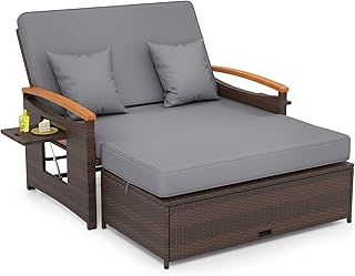 GIANTEX Balkonmöbel Kleiner Balkon, Lounge Möbel Outdoor, Gartensofa mit Liegefunktion, Sonneninsel Outdoor Sofa, Balkon Loungemöbel Rattan, Garten Doppelliege 2 Personen, Gartenlounge mit Stauraum