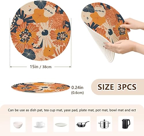 Miniatura 2 de Salvamanteles con hermoso patrón de flores de otoño para platos calientes, 15 pulgadas, tejido de hilo de algodón, absorbe agua, almohadilla de