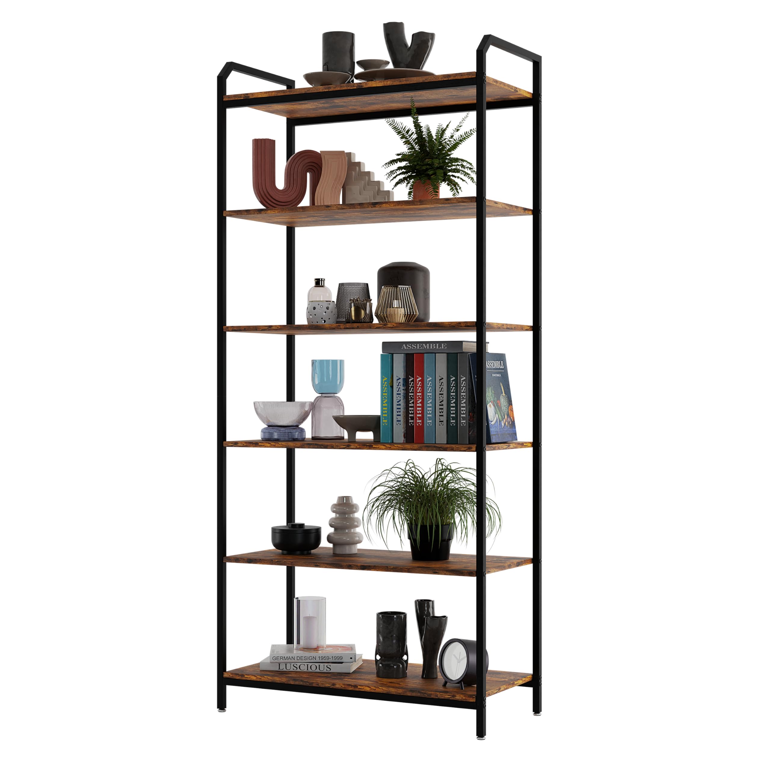 Lenmar, Regal, BS 6 80 Bücherregal, Standregal, Aufbewahrungsregal mit 6 Ebenen, Industriedesign, für Wohnzimmer, Büro, Arbeitszimmer und Flur, Stahlrahmen, 187 x 80 x 30 cm (187 x 80 x 30 cm)