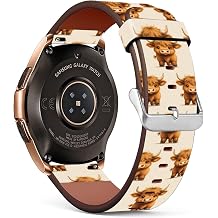 Mingdao Compatible with Galaxy Watch 7 6 5 4 /Watch5 Pro / Watch3 41mm / Galaxy Watch 42mm / Active2 / Active Stylish PU Leather Band Replacement Strap, Highland Cow MD8319