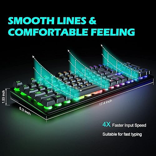 Miniatura 3 de Teclado para juegos, teclado de membrana con cable de 105 teclas, teclado retroiluminado LED arcoíris, diseño de tecla flotante, panel de aleación