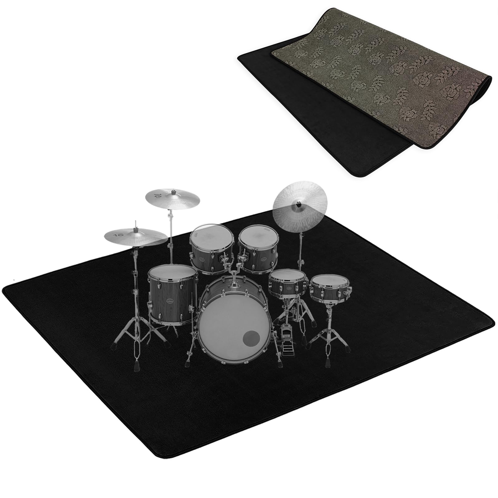OUUTMEE 180 x 140 cm, alfombrilla antideslizante para batería, alfombrilla de batería, base insonorizada, accesorios para batería de jazz (negro)