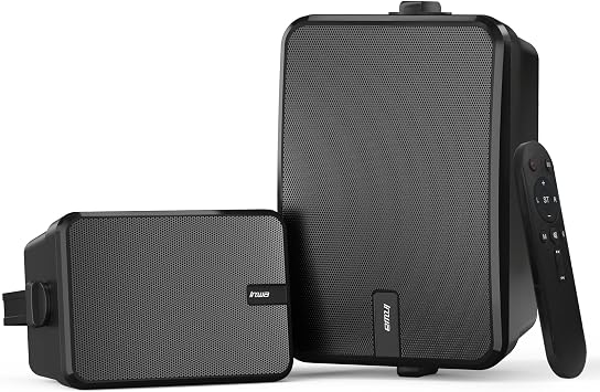 Inwa Upgraded 6.5 Wall Mounted Bluetooth 6.0 Speakers - 500W Active Passive Outdoor Stereo Speaker, Auracast Wireless Sync Multi-Speaker, Sound System w/Aux for Patio/Garage/Porch Black, Pair