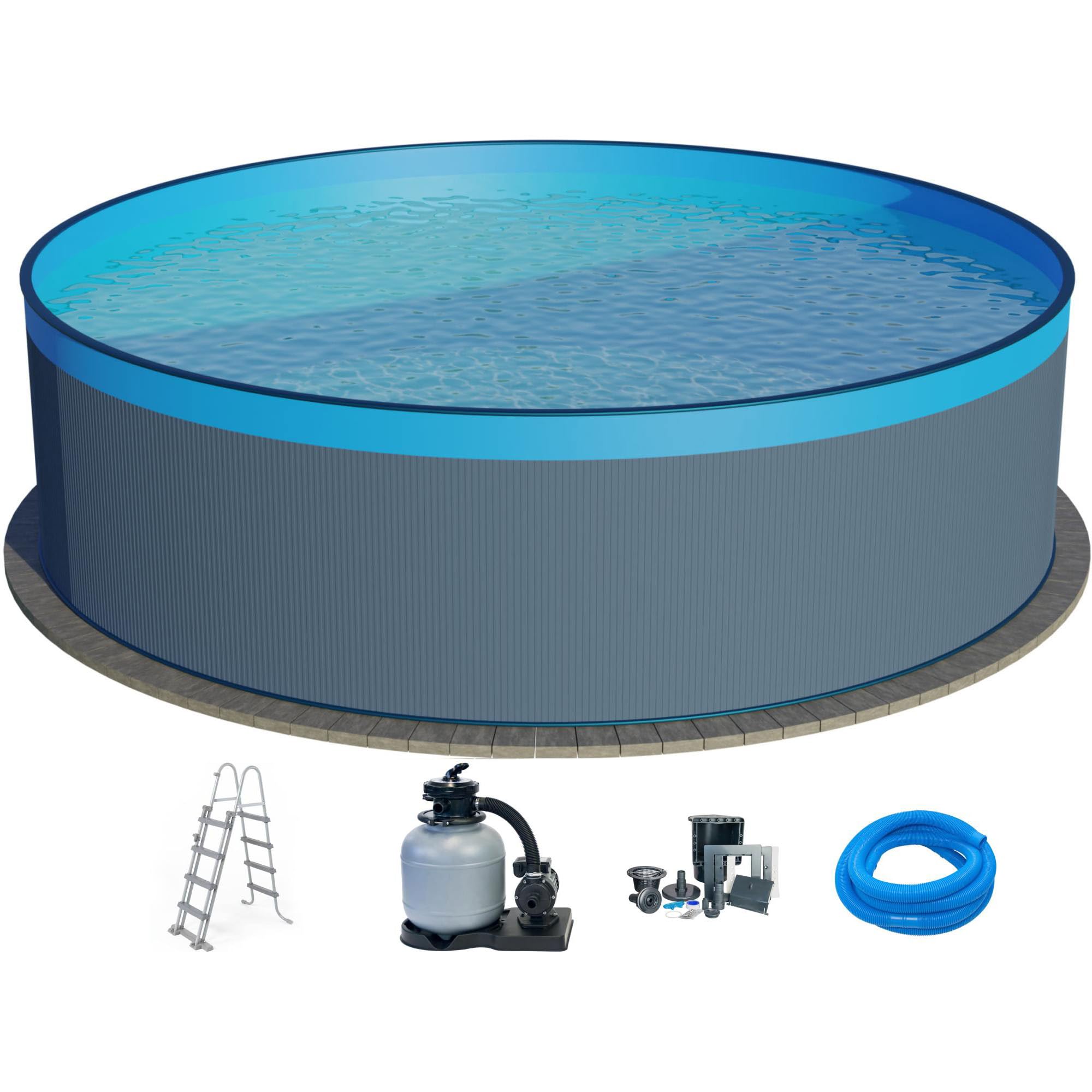 Waterman Rundpool Stahlwandpool Set (5-teilig) – rund 450x120 cm, verzinkte Stahlwand