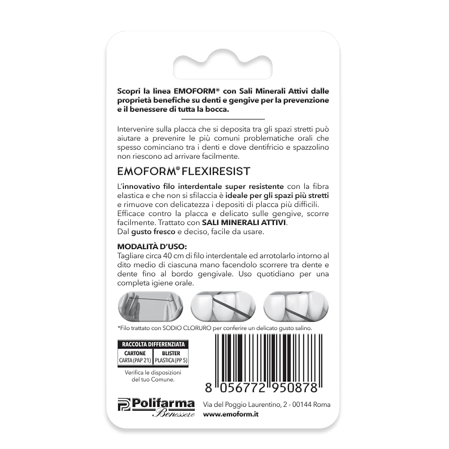 Emoform Filo Interdentale Flexiresist Cerato - Trattato con Sali Minerali e Menta, 30mt - Delicato sulle Gengive Infiammate con Scorrevolezza Ottimale per una Pulizia Denti Profonda.