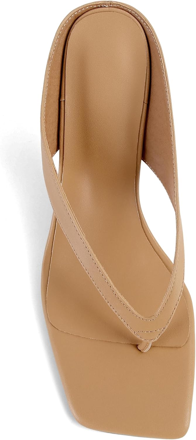 Wnshonzy Women's Kitten Heel Sandals Thong Flip Flop Open Toe Sandal Stiletto Summer Slip On Square Toe
