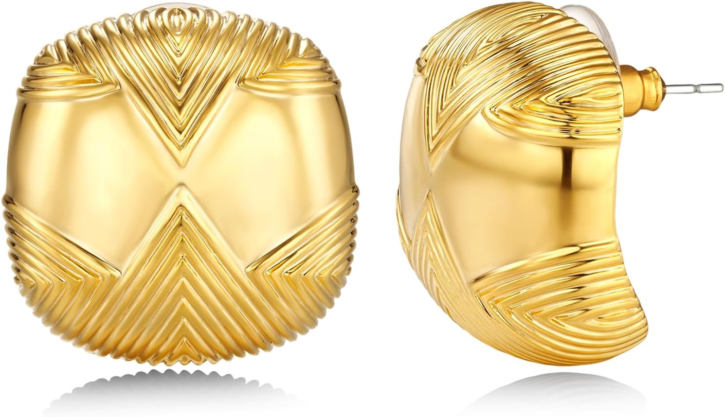 SNGIA18K Gold Plated Dangle Textured Ribbed Irregular Large Leaf Statement Earrings for Women by SNGIA, Handmade Dramatic Geometric Trendy Summer Drop Leaf Flower Jewelry Gifts, Bold Beachy Vintage Plant Fashion Drop Accessories, Vintage Nickle Free Floral Dangling Earrings. - Image 2