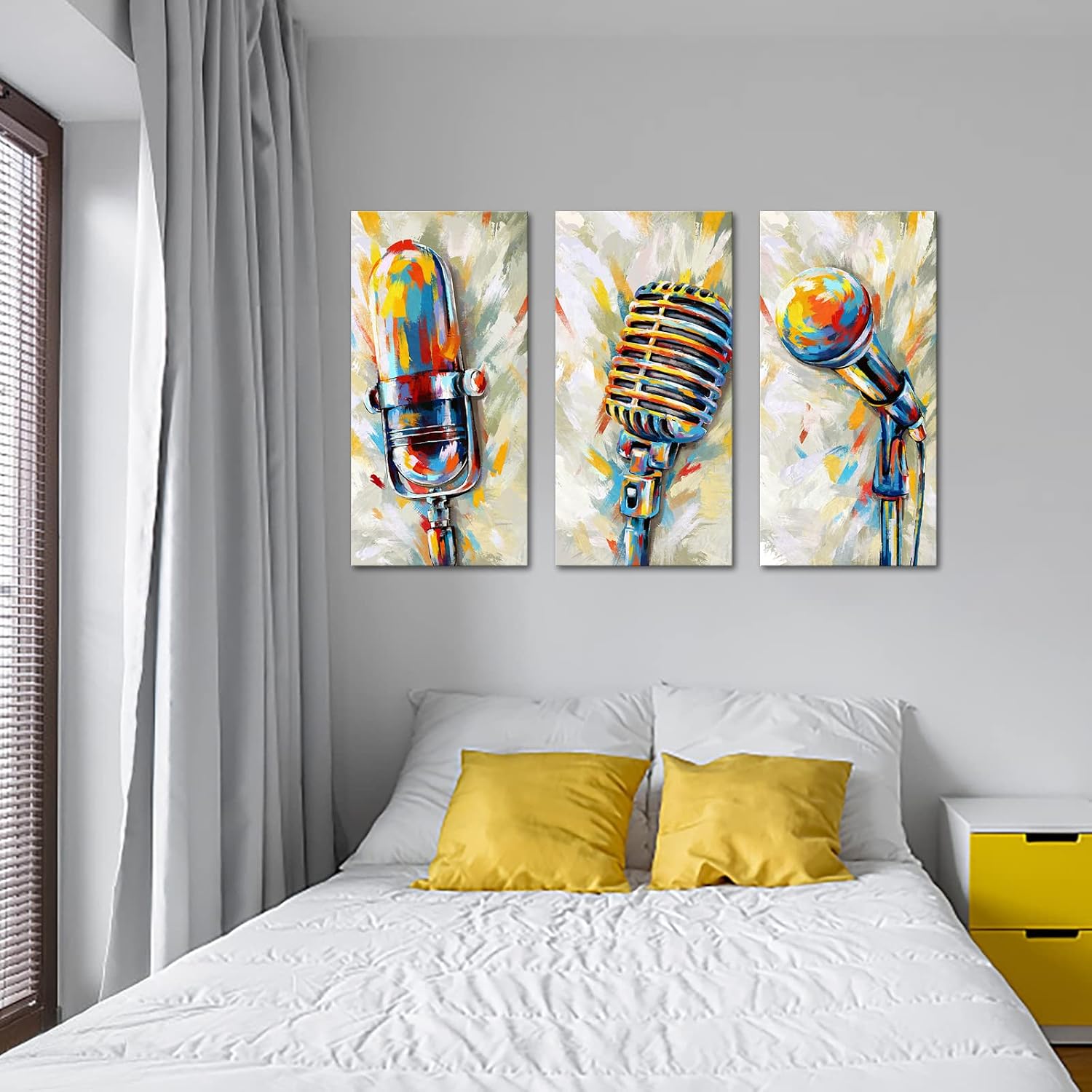 LoveHouse Colorful Music Painting Wall Art Decor Microphone Pictures Prints Giclee Prints for Music Studio
