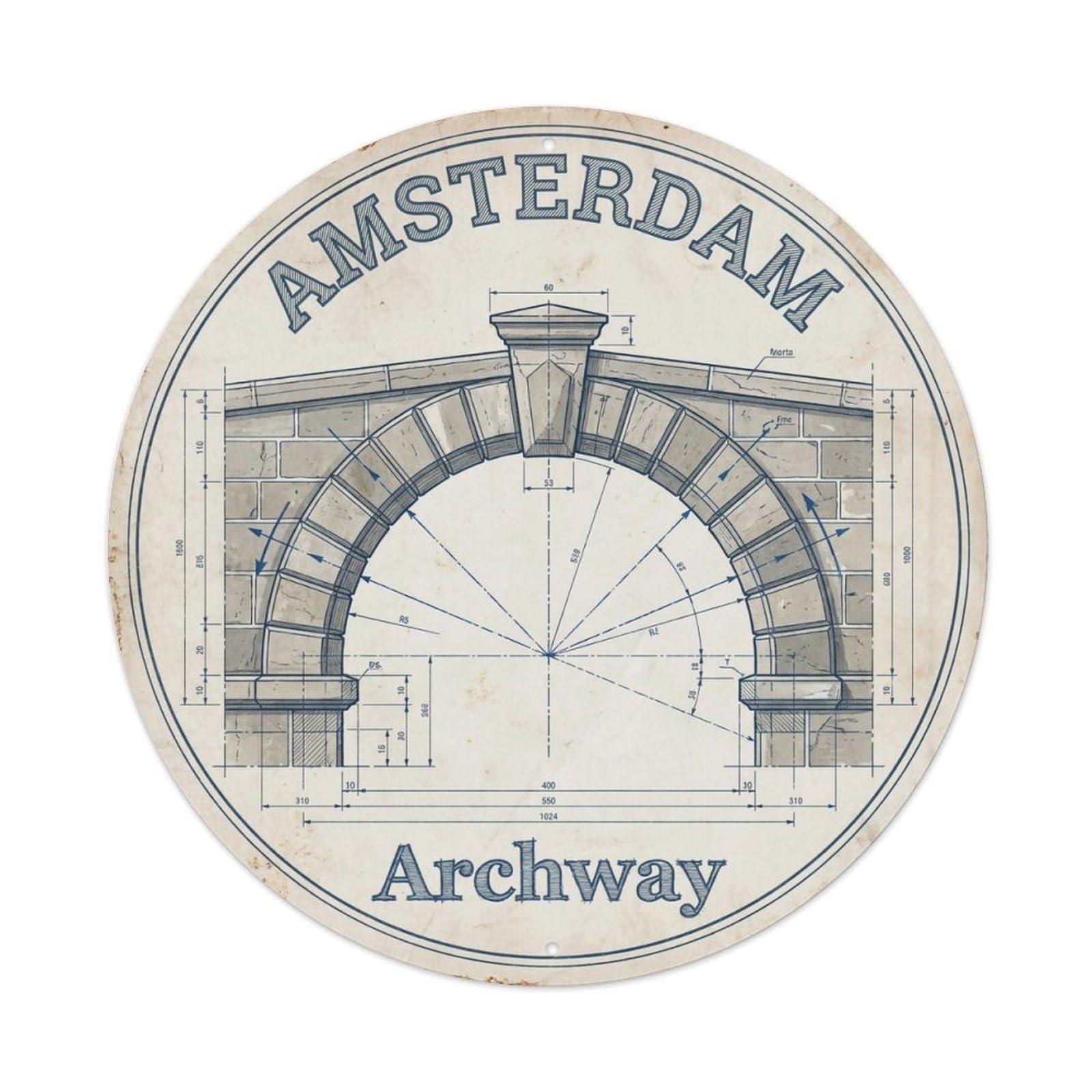 Vintage Travel Amsterdam Netherlands Arch Metal Tin Sign