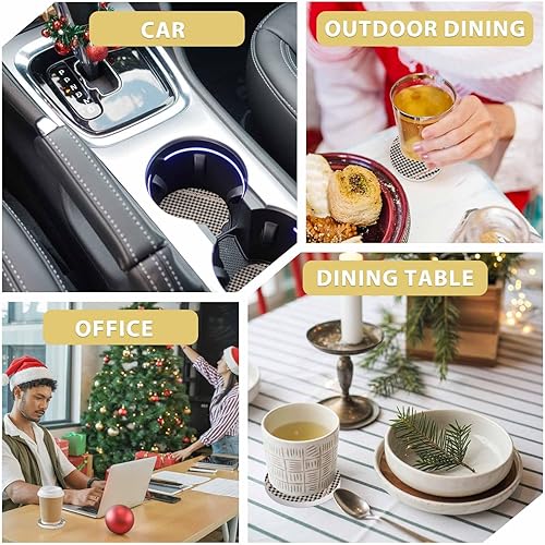 Miniatura 5 de Car Coasters Set of 2 Absorbent Ceramic Stone for Drink, Retro Black White Checkered Car Accessories Cup Holder Insert Coasters for Auto Vehicles