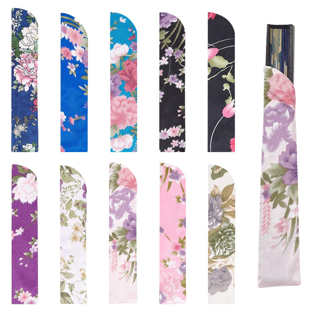NBEADS 10 Pcs 10 Colors Silk Folding Chinese Hand Fan Bags