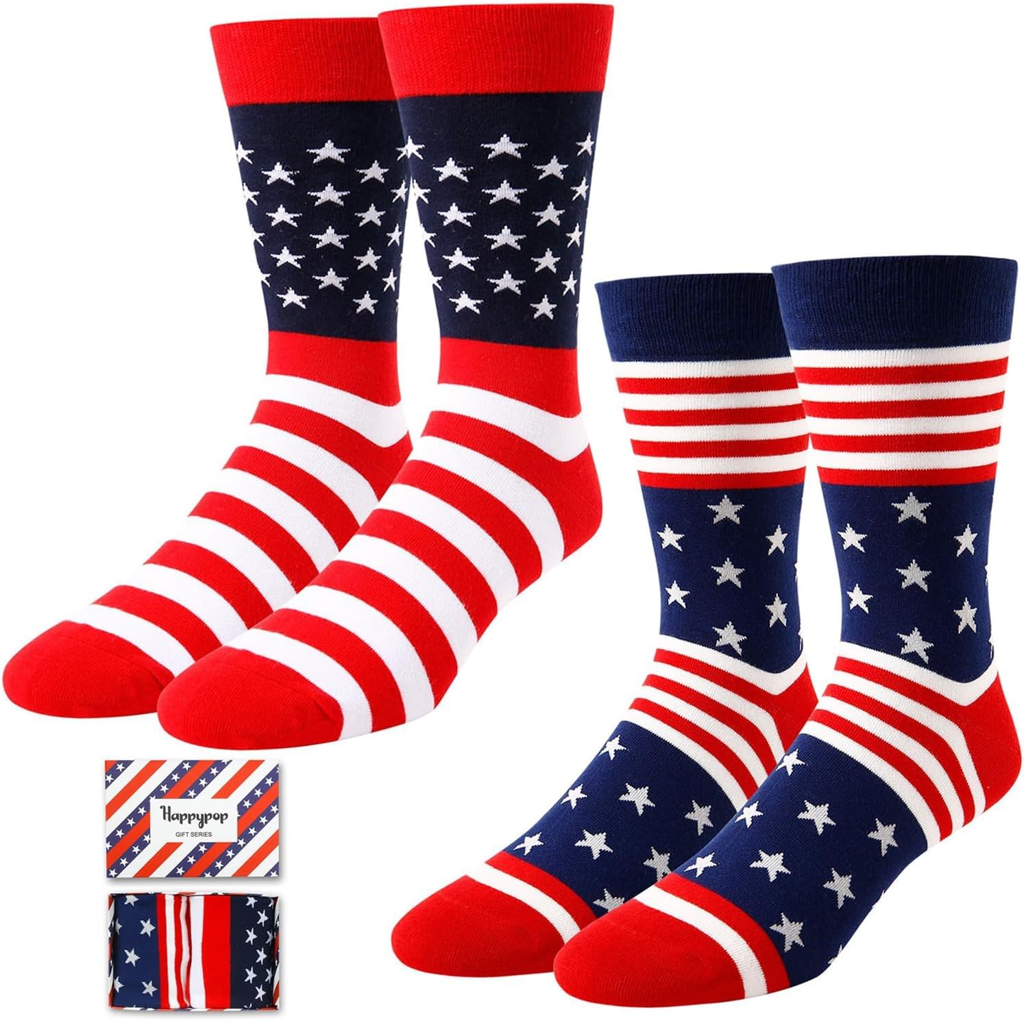 HAPPYPOP Funny Socks for Men - American Flag Optometry Golf Bowling Medical Teeth Gifts
