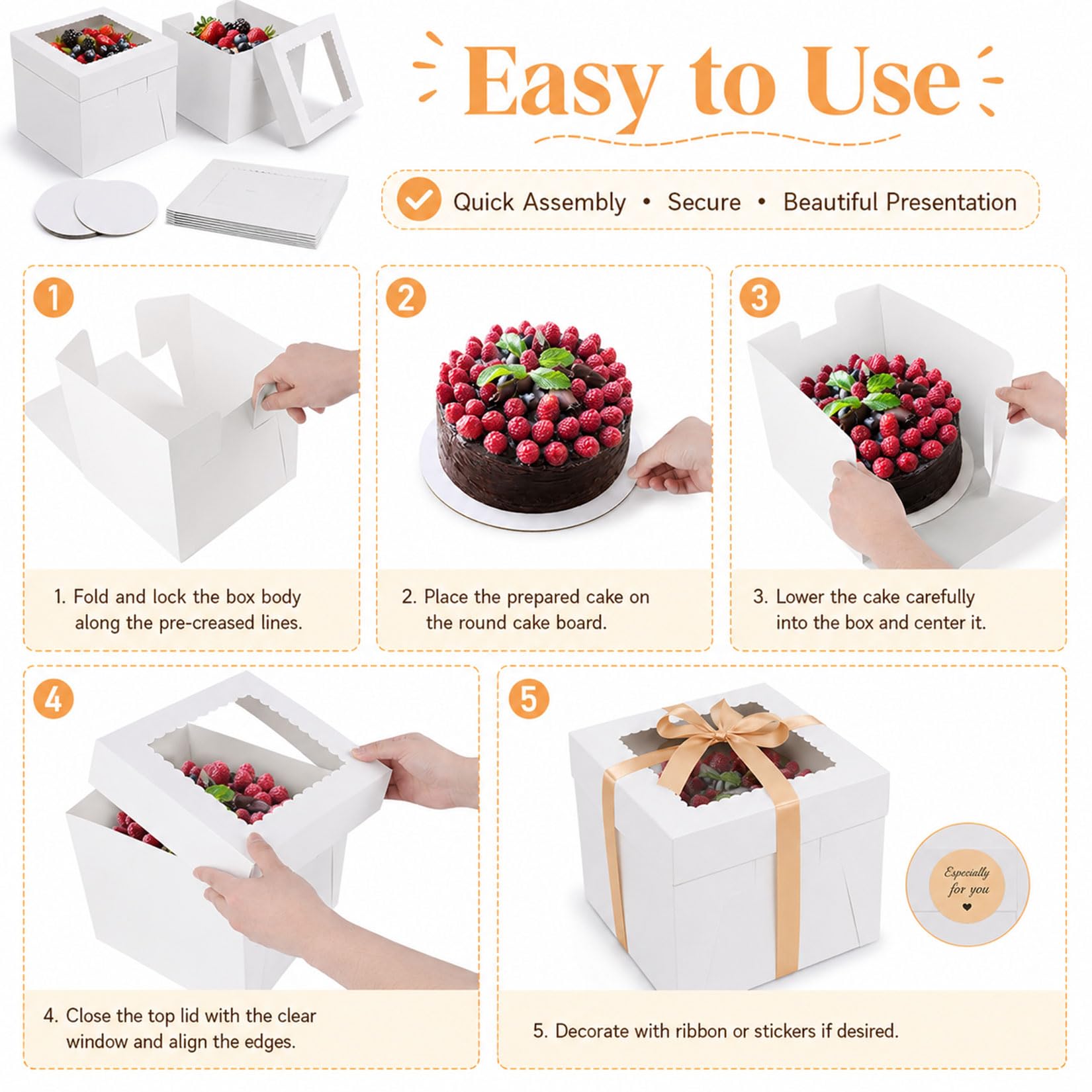 10 cajas de cartón para tartas de 30 x 30 x 20 cm con ventana y tablas redondas para tartas, cajas de cartón para tartas, para cumpleaños, fiestas, bodas (30 cm)