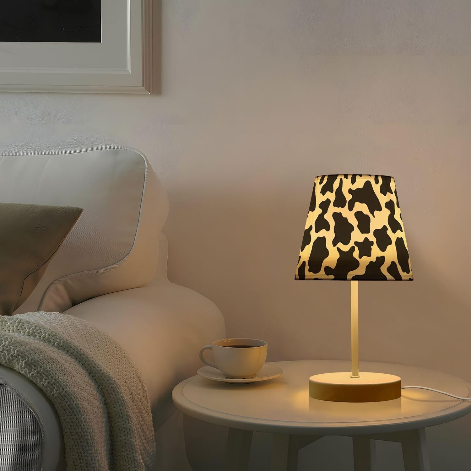 ALAZA Black White Cow Print Decor Bedside Table Lamp with USB Port 3 Color Temperatures LED Desk Lamp for Bedroom Office S