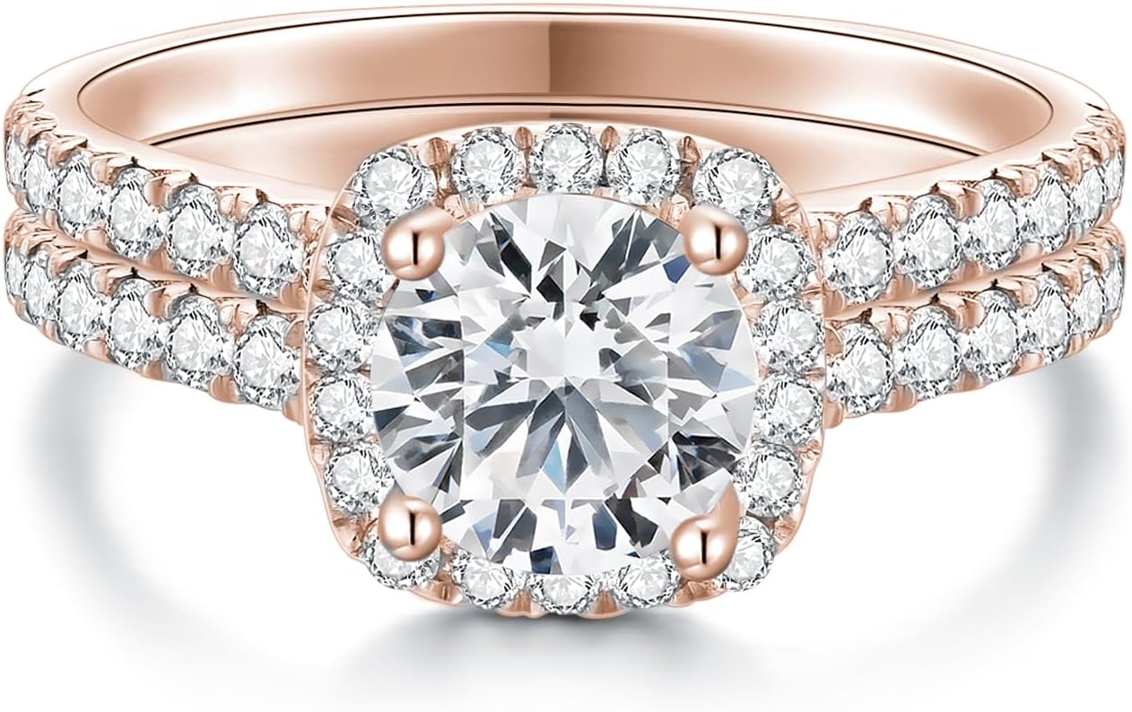 1.65 Carat (ctw) Round-Cut Moissanite Wedding Engagement Ring Set for Women, White Gold Bridal Sets Wedding Band Engagement Rings, Customizable 925 Sterling Silver, 10k gold, 14k gold, 18k gold