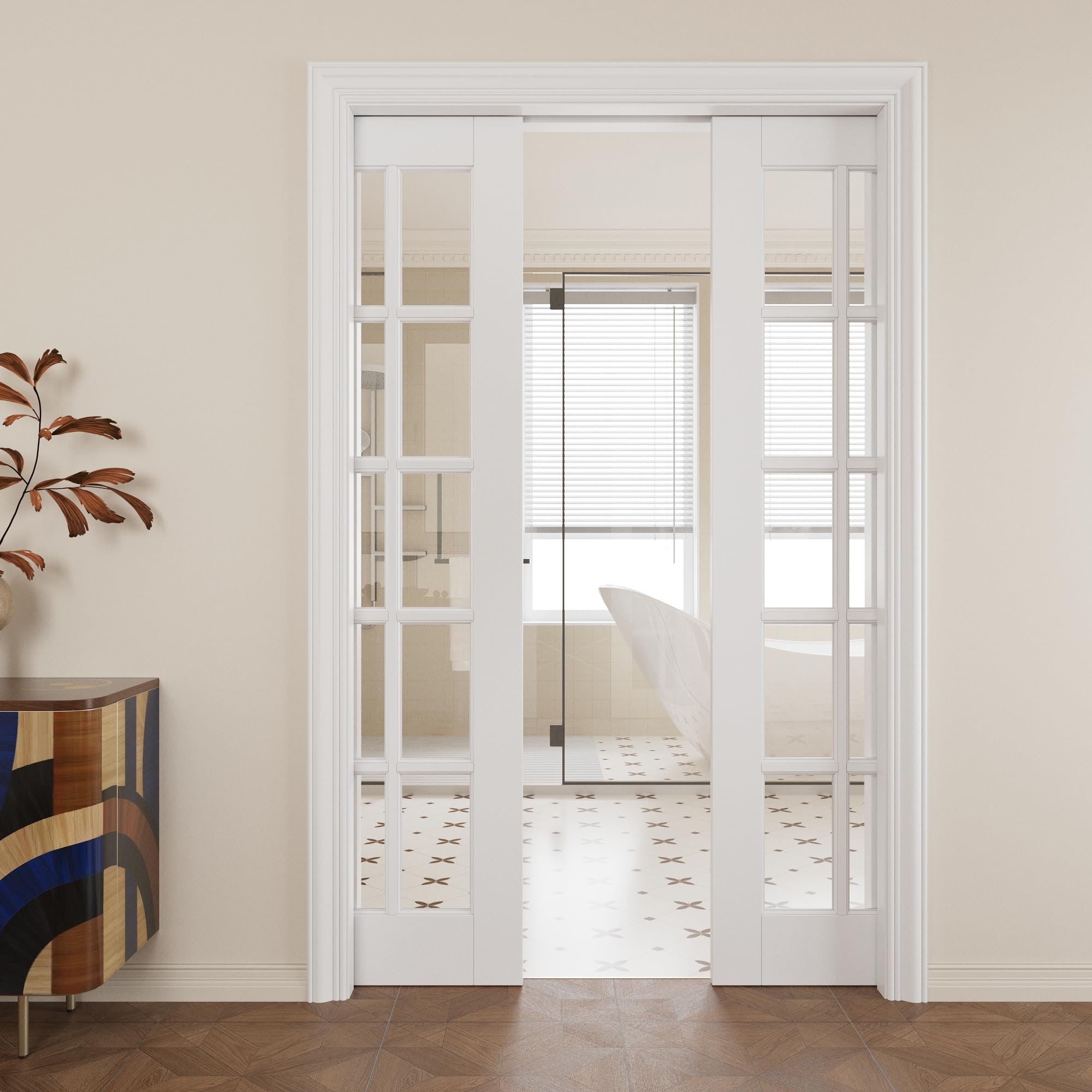Pocket Door,10-Lite Clear Glass Doors,French 48x80 Sliding Door