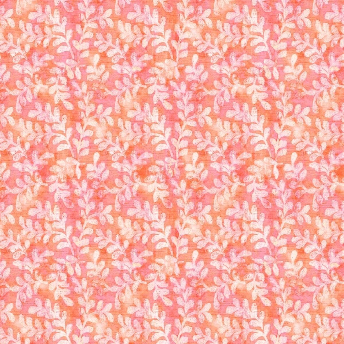Fern Leaves Vintage Wall Paper Texture Design 100% Cotton Quilting Fabric by The Yard (Red, Orange, Yellow, White)