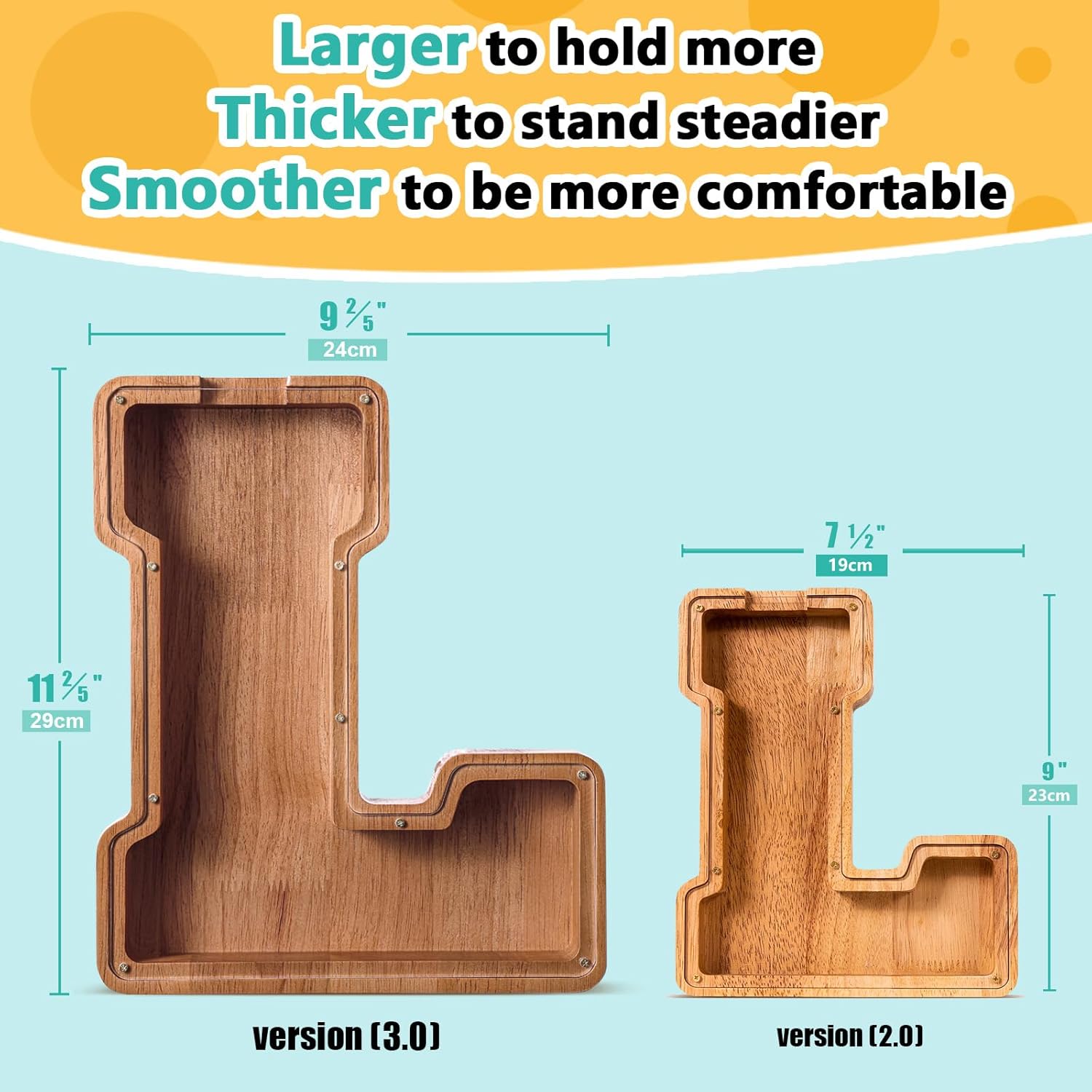 Summidate Large Wooden Piggy Bank for Kids Adults, Alphabets Letter A-Z Piggy Bank for Boys Girls, Coins Bills Change Bank Box Personalized Initial Name Kids Money Bank for Birthday Present and Decor