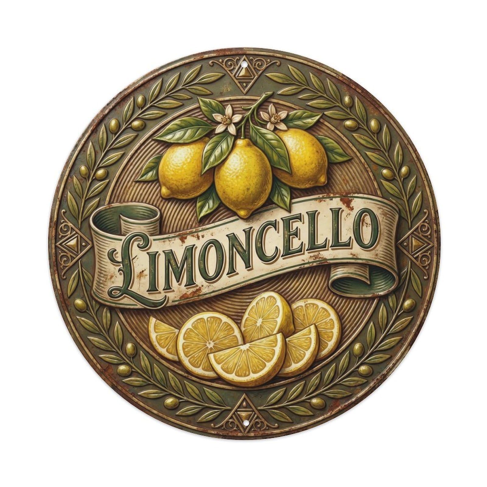 Emartworked Italian Limoncello Vintage Metal Tin Sign Plaque Wall Decor for Cafe, Club, Garden Round Metal Poster 8x8Inch