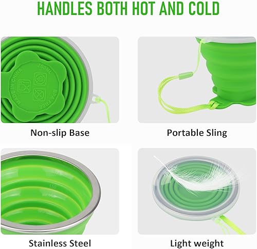 Miniatura 10 de JBER Taza de viaje plegable de silicona, taza de camping plegable de silicona con tapas, taza de bebida expandible para senderismo al aire libre