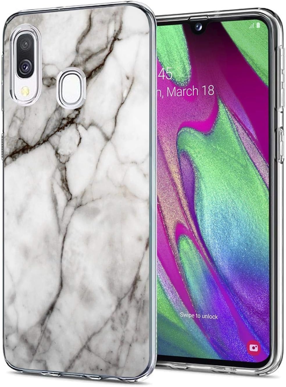 Verco Phone Case for Samsung Galaxy A40, Shockproof Bumper for Galaxy A40 Cover Silicone, Back Case clear with motive, marble