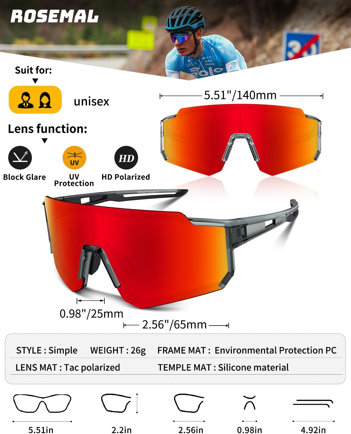 Polarized Sports Sunglasses for Men Women Youth Baseball Running Cycling Driving Fishing Tennis Golf Motor TAC UV400 TR90