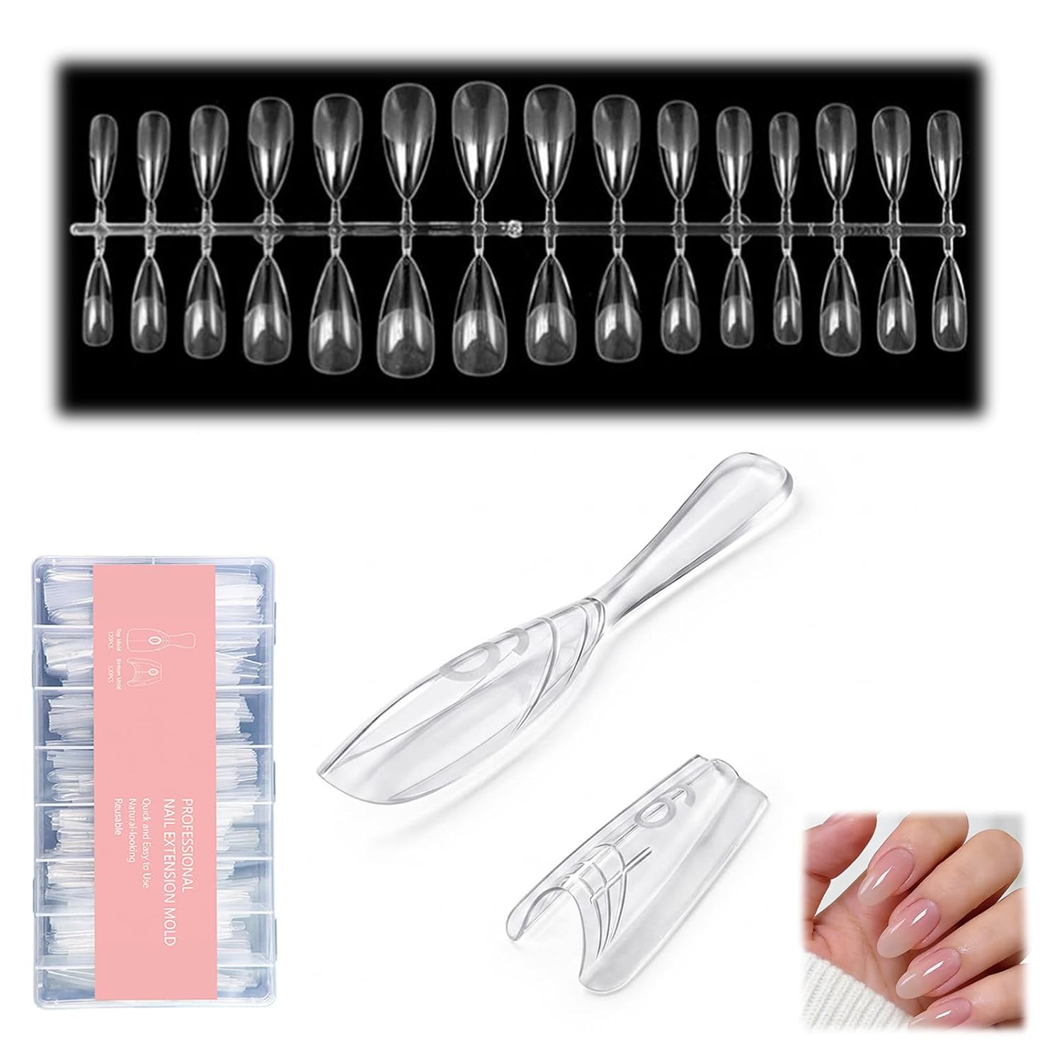 240Pcs Nail Mold for Quick Nails Extension, Dual-Form Reusable Nail Tips for Poly Gel Building, Acrylic Nail Art Tool Set