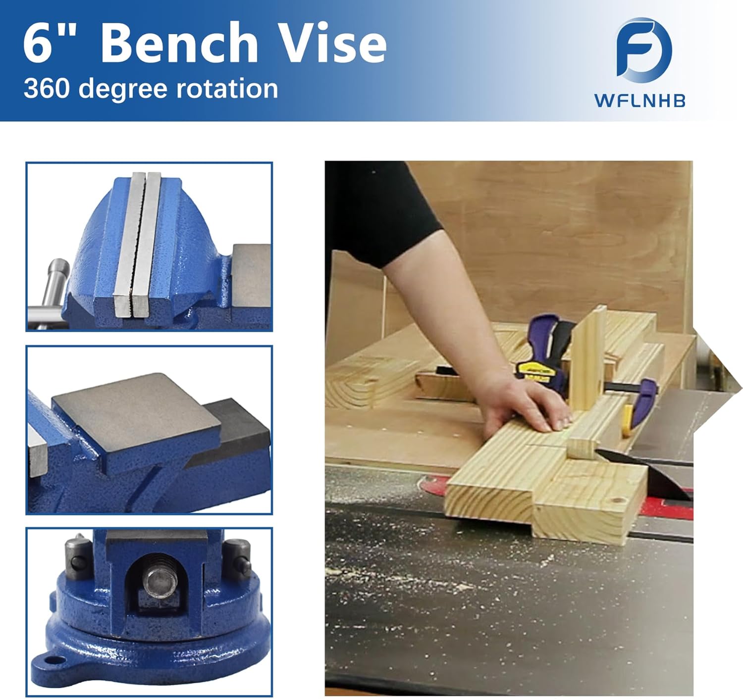 WFLNHB 6" Bench Vise Table Top Clamp Press Locking Swivel Base Heavy-Duty for Crafting Painting Sculpting Modeling Electronics Soldering Woodworking and Fishing Tackle