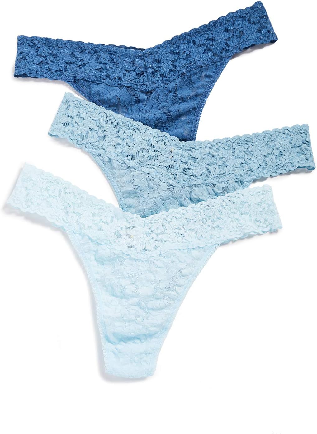 Hanky PankyWomen's Signature Lace Original Rise Thong Underwear Panties 3 Pack, Something Blue, One Size